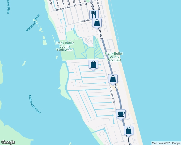 map of restaurants, bars, coffee shops, grocery stores, and more near 254 Pizarro Road in St. Augustine