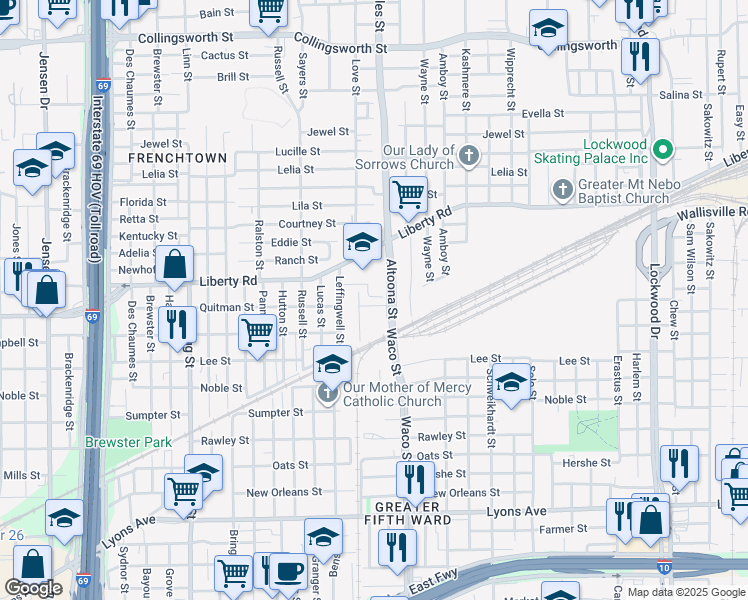 map of restaurants, bars, coffee shops, grocery stores, and more near 4215 Quitman Court in Houston