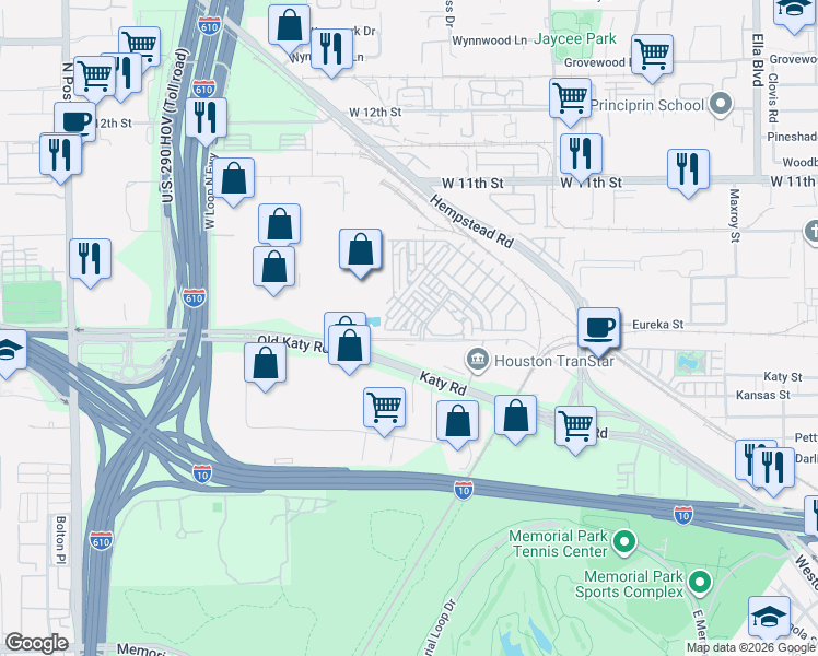map of restaurants, bars, coffee shops, grocery stores, and more near 825 Somerset Green Drive in Houston