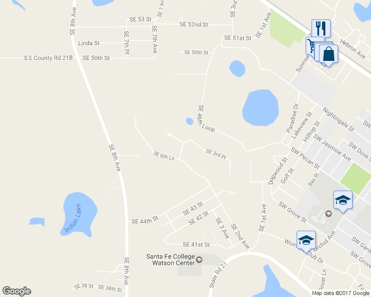 map of restaurants, bars, coffee shops, grocery stores, and more near 4733 Southeast 2nd Avenue in Keystone Heights