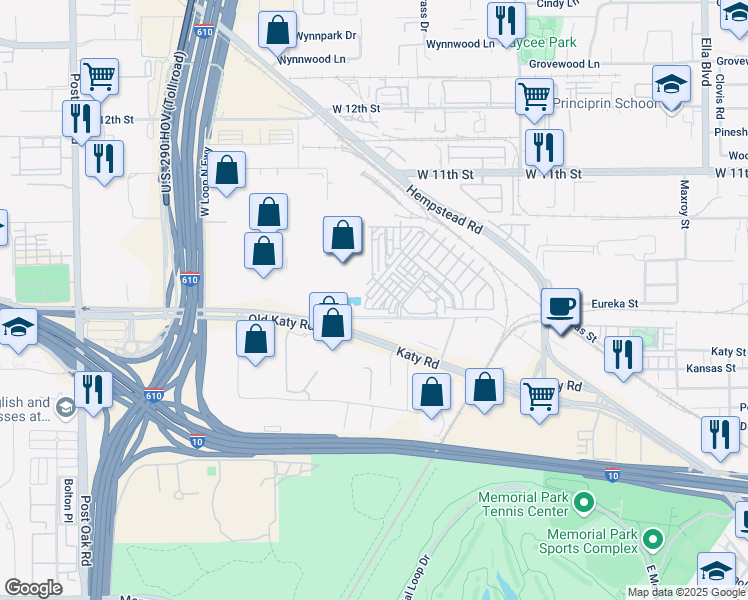 map of restaurants, bars, coffee shops, grocery stores, and more near 825 Somerset Green Drive in Houston