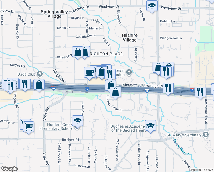 map of restaurants, bars, coffee shops, grocery stores, and more near 8333 Katy Freeway in Houston