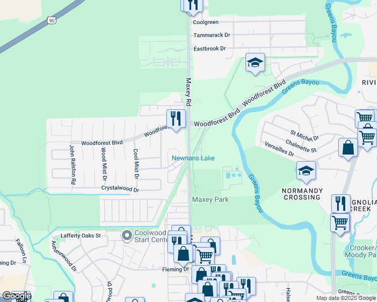 map of restaurants, bars, coffee shops, grocery stores, and more near in Houston