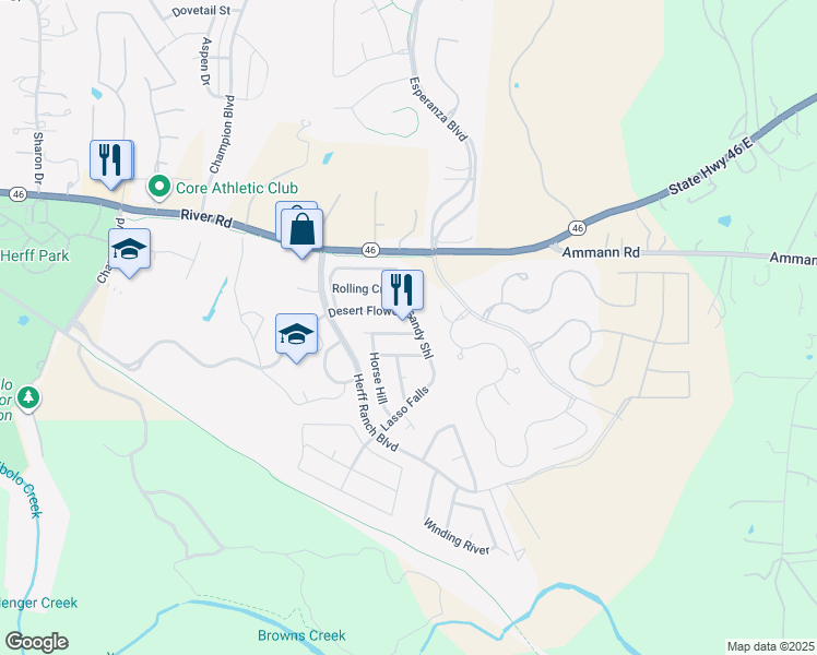 map of restaurants, bars, coffee shops, grocery stores, and more near 160 Lilly Creek in Boerne