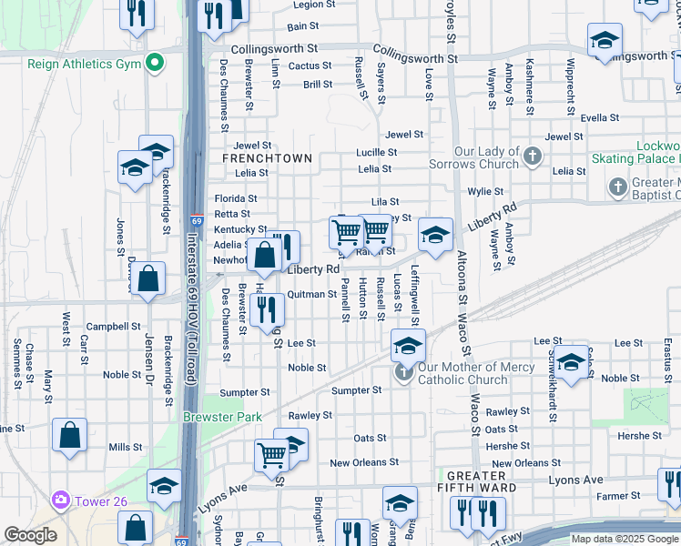 map of restaurants, bars, coffee shops, grocery stores, and more near 2402 Pannell Street in Houston