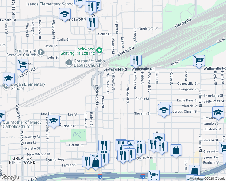 map of restaurants, bars, coffee shops, grocery stores, and more near 2510 Sakowitz Street in Houston