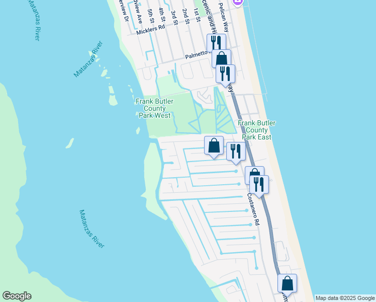 map of restaurants, bars, coffee shops, grocery stores, and more near 255 Majorca Road in St. Augustine