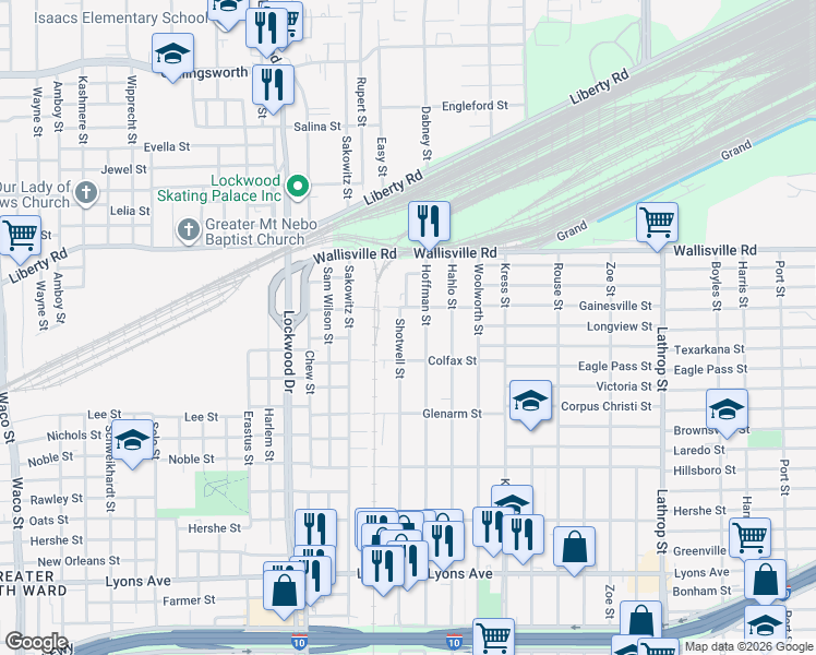 map of restaurants, bars, coffee shops, grocery stores, and more near 203 Shotwell Street in Houston