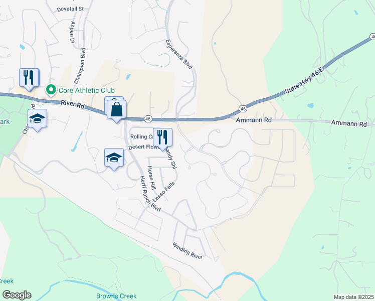 map of restaurants, bars, coffee shops, grocery stores, and more near 109 Cimarron Creek in Boerne