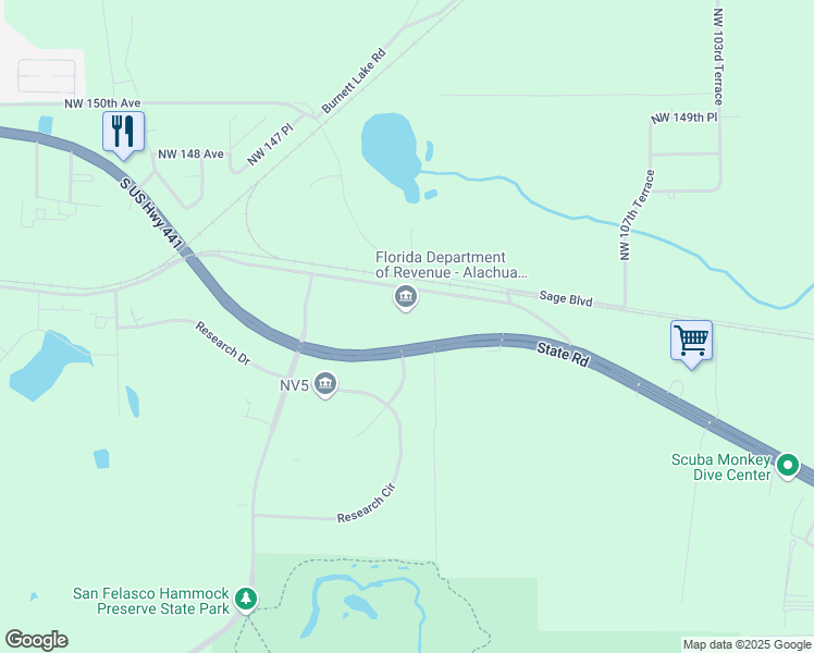 map of restaurants, bars, coffee shops, grocery stores, and more near 14101 U.S. 441 in Alachua