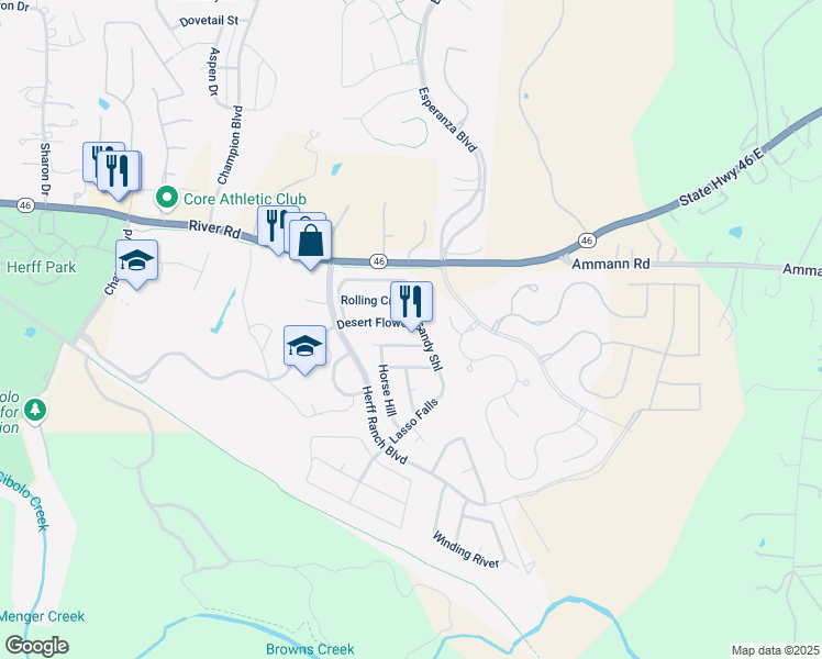 map of restaurants, bars, coffee shops, grocery stores, and more near 169 Desert Flower in Boerne
