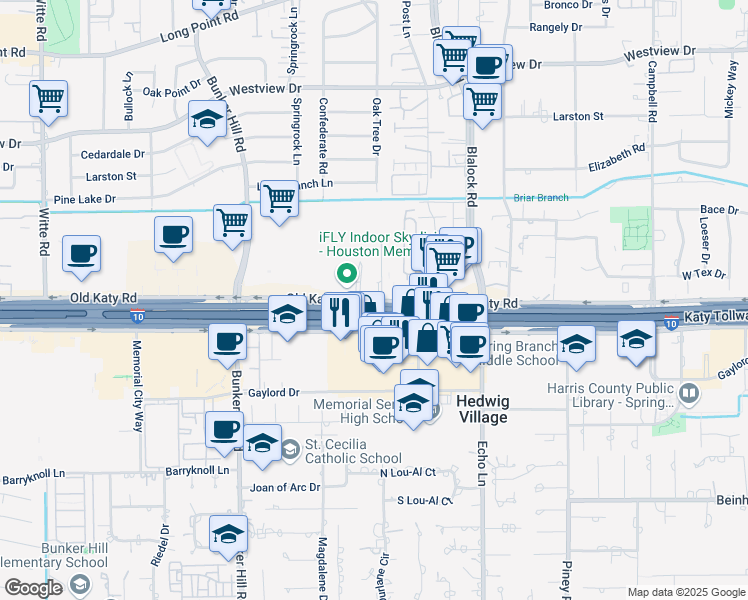 map of restaurants, bars, coffee shops, grocery stores, and more near 9434 Old Katy Road in Houston
