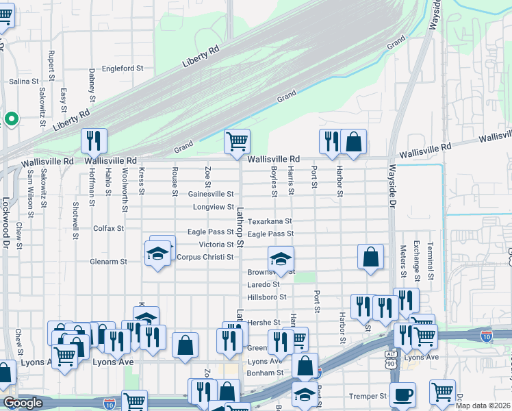 map of restaurants, bars, coffee shops, grocery stores, and more near 7019 Gainesville Street in Houston