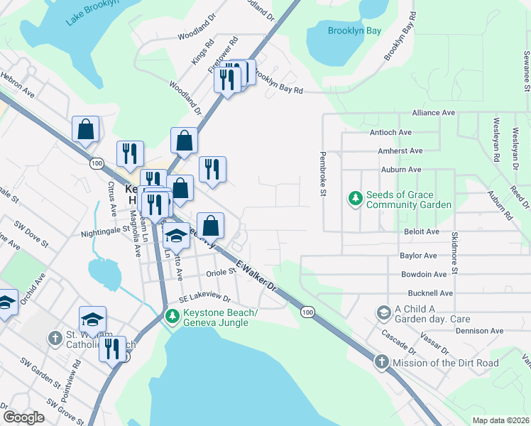map of restaurants, bars, coffee shops, grocery stores, and more near 6775 Linwood Drive in Keystone Heights