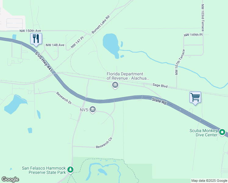 map of restaurants, bars, coffee shops, grocery stores, and more near 14101 U.S. 441 in Alachua