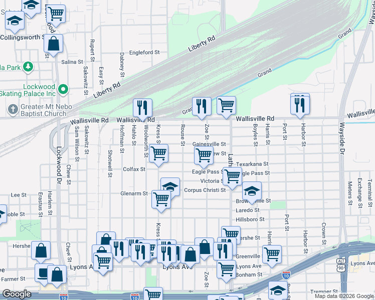 map of restaurants, bars, coffee shops, grocery stores, and more near 202 Rouse Street in Houston