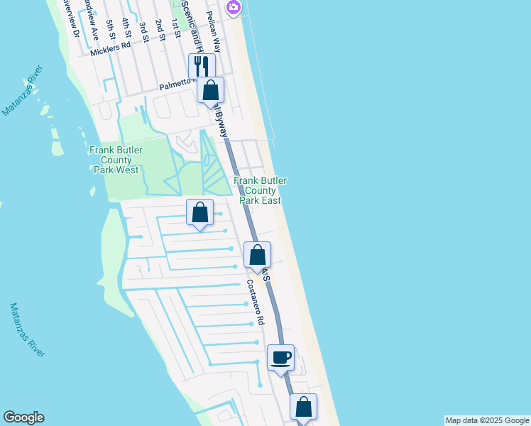 map of restaurants, bars, coffee shops, grocery stores, and more near 5950 A1A South in St. Augustine