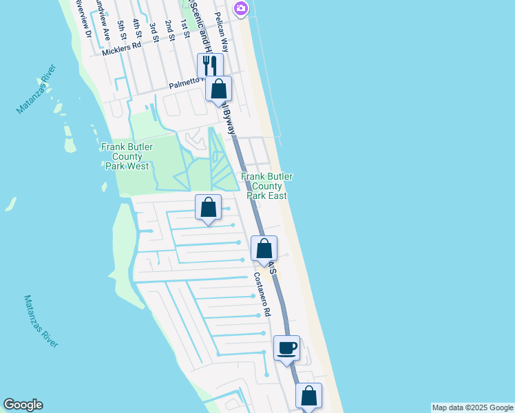 map of restaurants, bars, coffee shops, grocery stores, and more near 5931 A1A South in St. Augustine