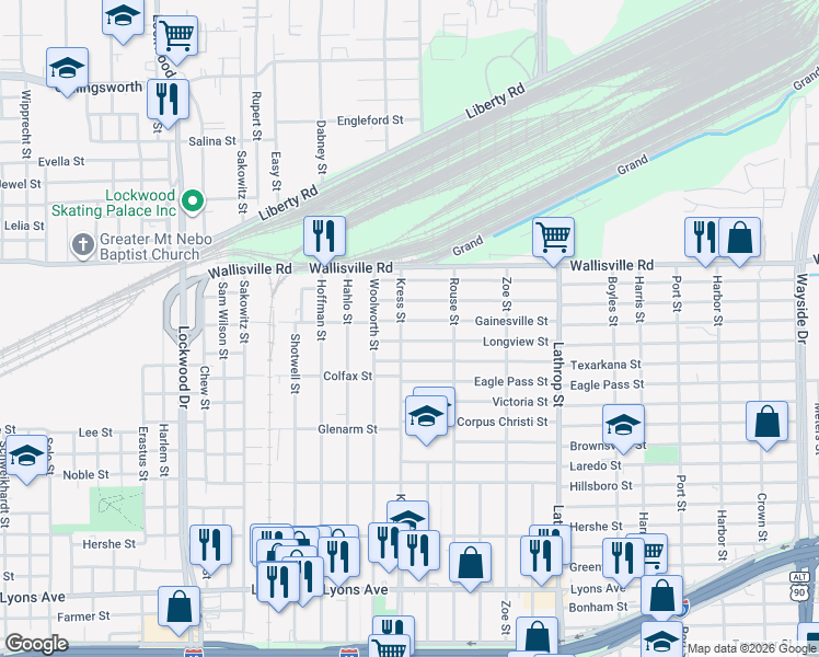 map of restaurants, bars, coffee shops, grocery stores, and more near 6306 Gainesville Street in Houston