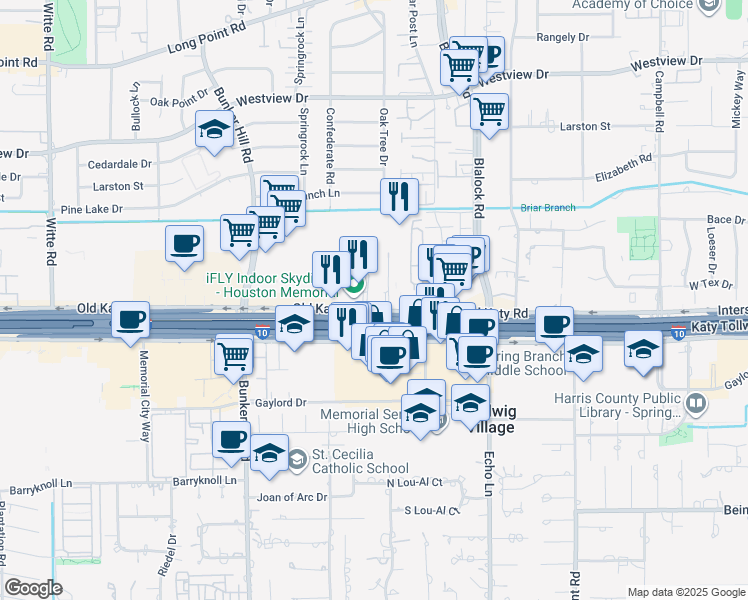 map of restaurants, bars, coffee shops, grocery stores, and more near 9440 Katy Fwy in Houston
