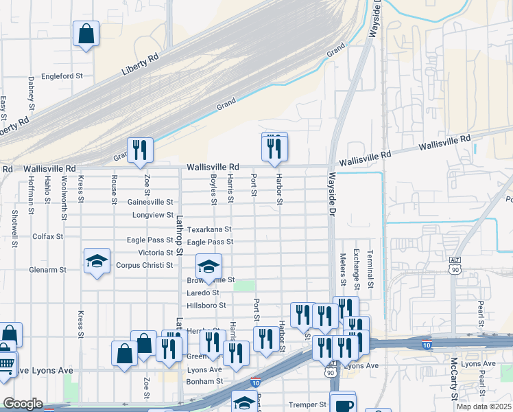 map of restaurants, bars, coffee shops, grocery stores, and more near 7302 Gainesville Street in Houston