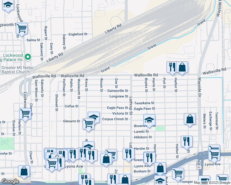 map of restaurants, bars, coffee shops, grocery stores, and more near 6604 Gainesville Street in Houston