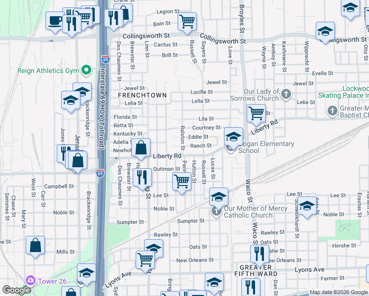 map of restaurants, bars, coffee shops, grocery stores, and more near 3806 Ranch Street in Houston