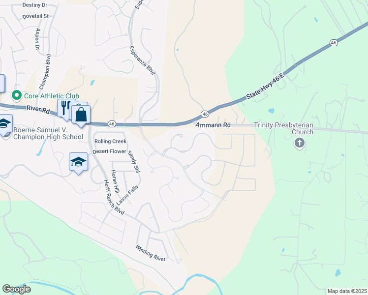 map of restaurants, bars, coffee shops, grocery stores, and more near 118 Boulder Creek in Boerne