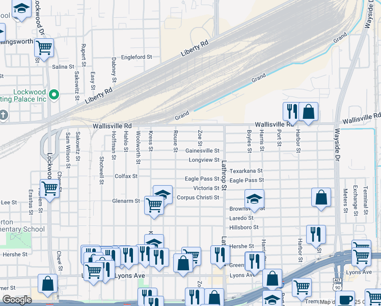 map of restaurants, bars, coffee shops, grocery stores, and more near 6604 Gainesville Street in Houston