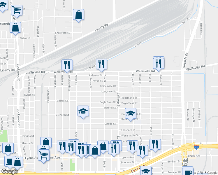 map of restaurants, bars, coffee shops, grocery stores, and more near 6714 Gainesville Street in Houston