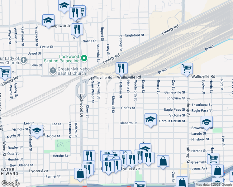 map of restaurants, bars, coffee shops, grocery stores, and more near 5902 Downing Street in Houston