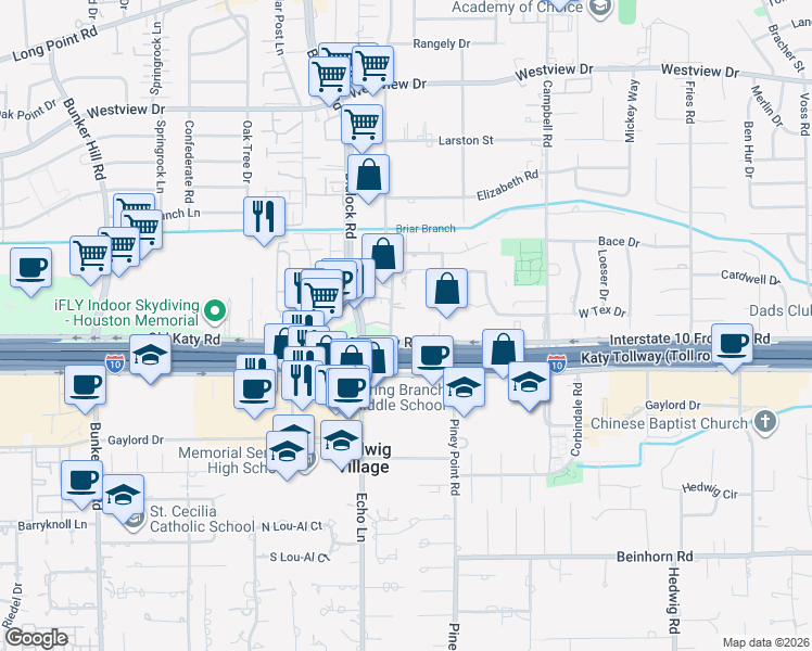 map of restaurants, bars, coffee shops, grocery stores, and more near 1123 Adkins Road in Houston