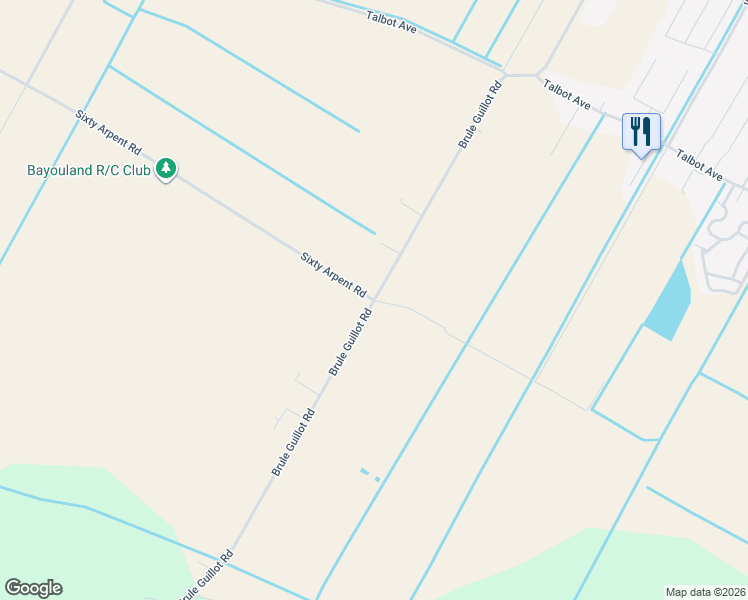 map of restaurants, bars, coffee shops, grocery stores, and more near 101 Sixty Arpent Road in Thibodaux