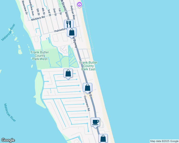 map of restaurants, bars, coffee shops, grocery stores, and more near 5950 A1A South in St. Augustine
