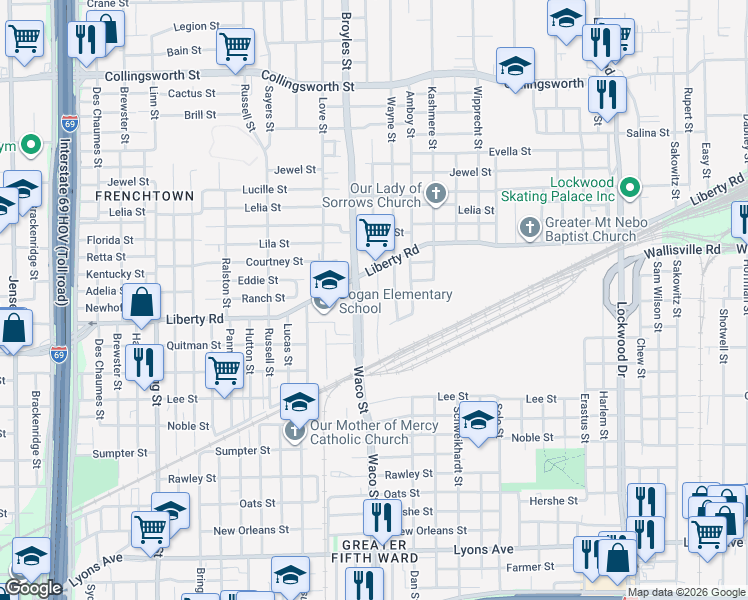 map of restaurants, bars, coffee shops, grocery stores, and more near 2507 Kirk Street in Houston
