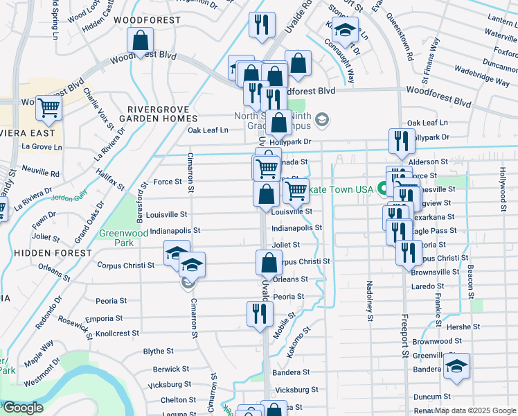map of restaurants, bars, coffee shops, grocery stores, and more near 622 Uvalde Road in Houston