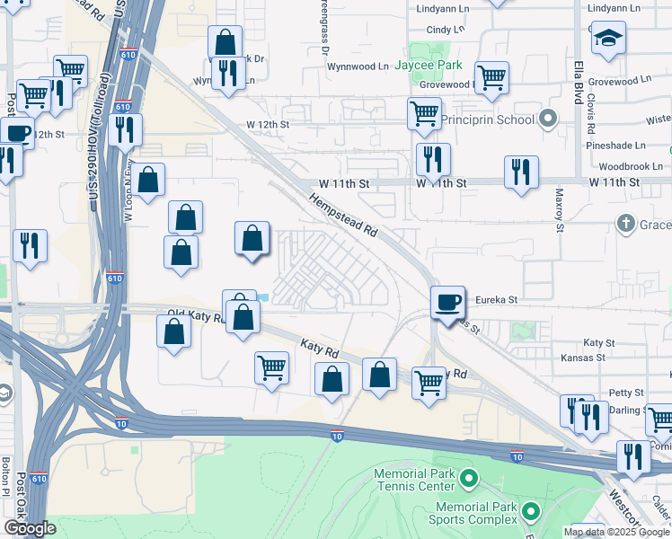 map of restaurants, bars, coffee shops, grocery stores, and more near 7002 Old Katy Road in Houston