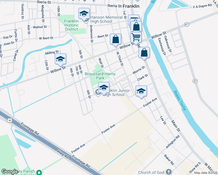 map of restaurants, bars, coffee shops, grocery stores, and more near 525 Morris Street in Franklin