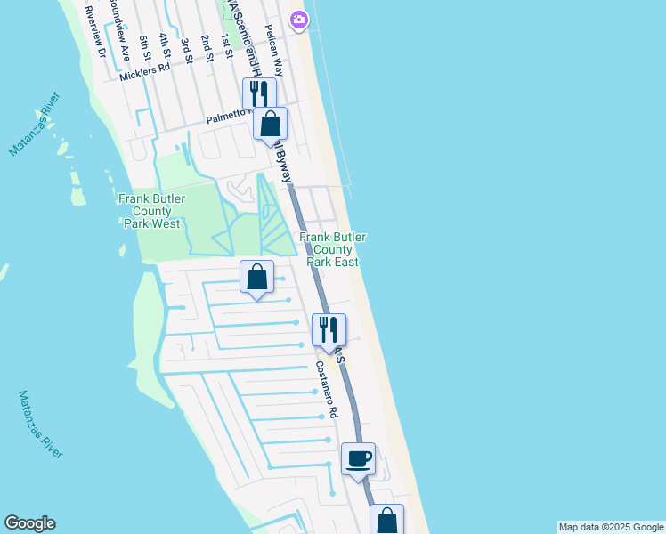 map of restaurants, bars, coffee shops, grocery stores, and more near 5950 A1A South in St. Augustine