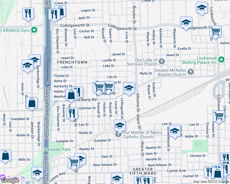 map of restaurants, bars, coffee shops, grocery stores, and more near 4002 Ranch Street in Houston