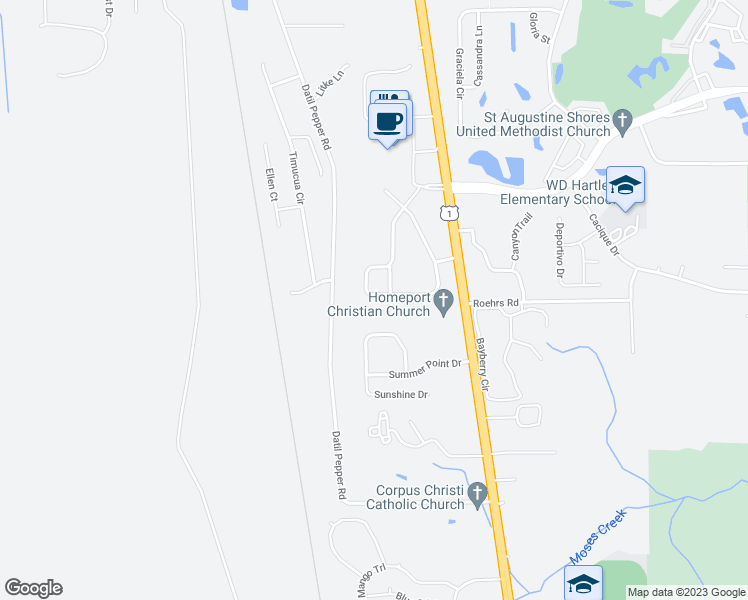 map of restaurants, bars, coffee shops, grocery stores, and more near 284 Brantley Harbor Drive in St. Augustine