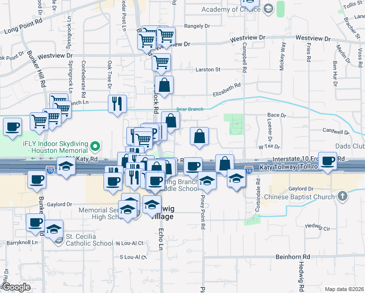 map of restaurants, bars, coffee shops, grocery stores, and more near 1123 Adkins Road in Houston