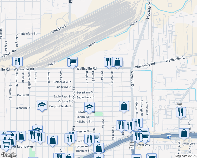 map of restaurants, bars, coffee shops, grocery stores, and more near 7302 Gainesville Street in Houston