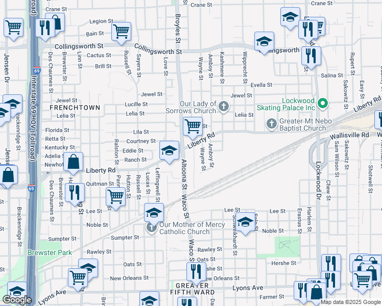 map of restaurants, bars, coffee shops, grocery stores, and more near 2507 Kirk Street in Houston
