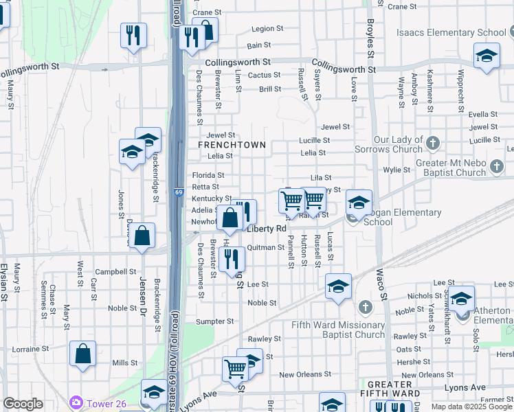 map of restaurants, bars, coffee shops, grocery stores, and more near in Houston