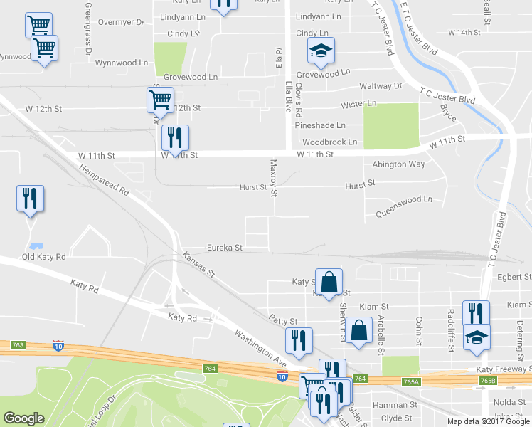 map of restaurants, bars, coffee shops, grocery stores, and more near 3101-3199 Maxroy Street in Houston