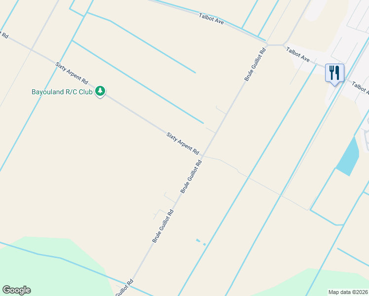 map of restaurants, bars, coffee shops, grocery stores, and more near 101-151 Sixty Arpent Road in Thibodaux