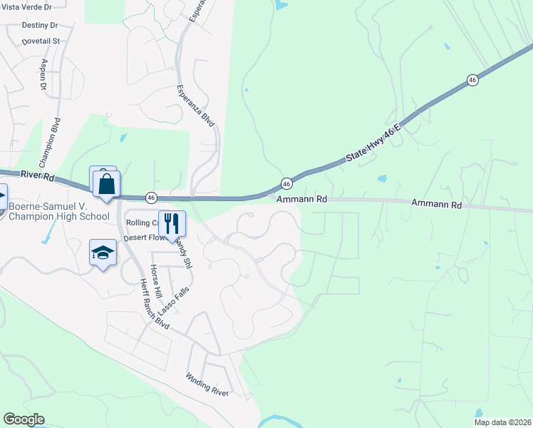 map of restaurants, bars, coffee shops, grocery stores, and more near 140 Boulder Creek in Boerne