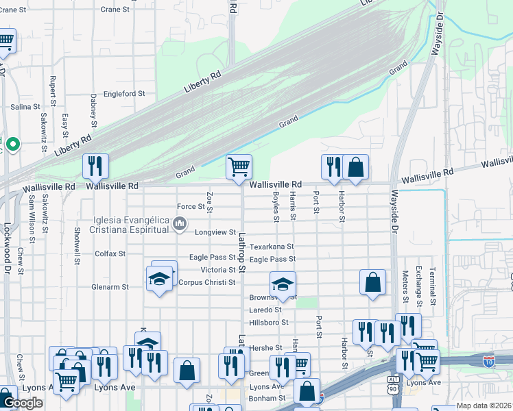 map of restaurants, bars, coffee shops, grocery stores, and more near 107 Lathrop Street in Houston