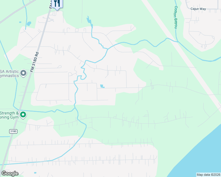 map of restaurants, bars, coffee shops, grocery stores, and more near Camp Creek Road in Baytown